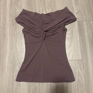 Aritzia Mauve Twist-Front Off-Shoulder Top